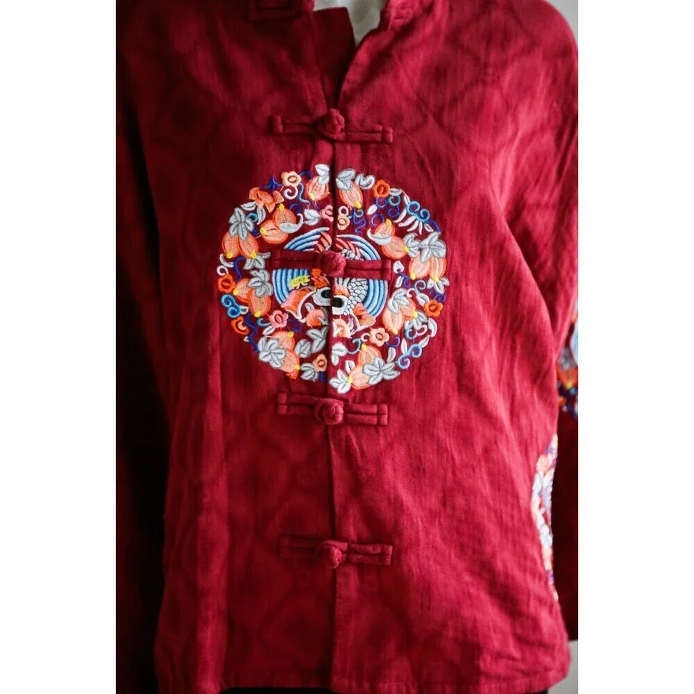 Vintage cotton Embroidered Mandarin Long Sleeve Jacket S